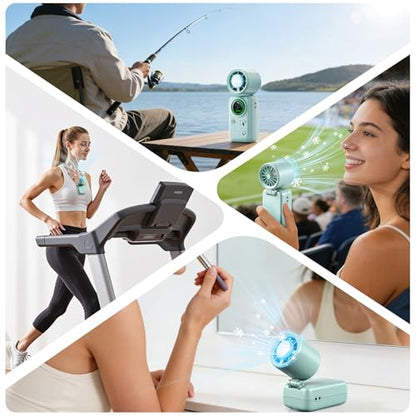 FurBall 4-IN-1 Portable Handheld Fan with Ice Cooling, High-speed Turbo Power 100 Gear Adjustable, LED Display, 6000mAh Rechargeable Battery, Foldable & Quiet Personal Fan for Travel, Office, Outdoor - color: Mint Green