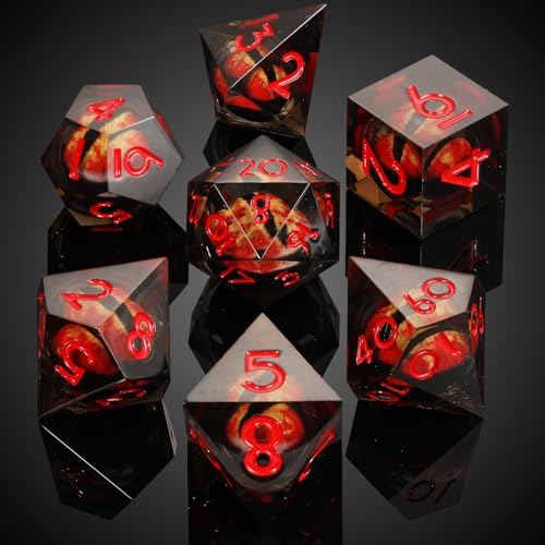 MoKo Liquid Core DND Dice Set 7PCS, Black + Red | Sharp Edge Resin Polyhedral, D20 D12 D10 D8 D6 D4 D%, Gift Box Included, Compatible with Dungeons and Dragons RPG - color: 1 - Black + Red