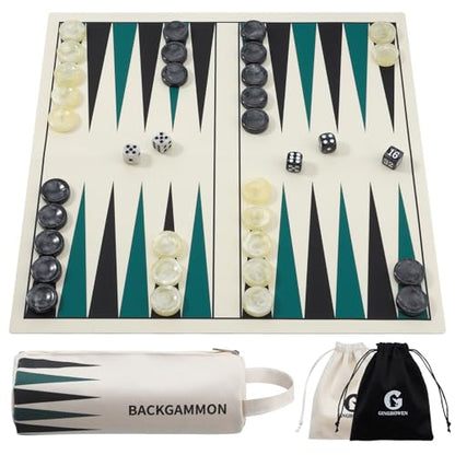 15.75 Inch Backgammon Set, Premium Silicone Backgammon Classic Board Games for 2 Players, Foldable Travel Backgammon Portable Game Set with Carrying Storage Bag (Green) - color: Green