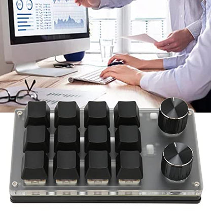 Zunate Mini Keypad, Programmable Macro Keypad with Knob Design, Mechanical Gaming Keypad Wired USB Bluetooth Dual Mode, OSU Keyboard for Office Game Music (12 Keys with 2 Knobs)