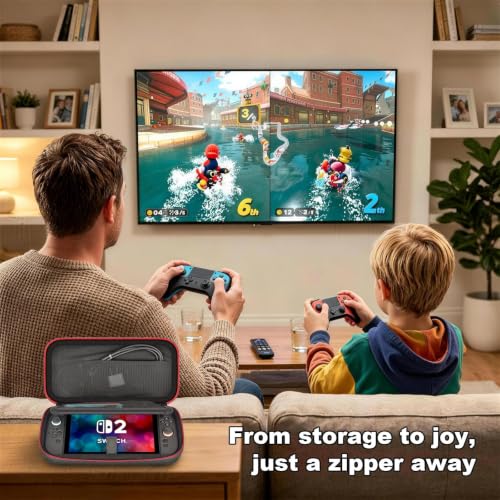 Ordlyne Felt Carrying Case for Nintendo Switch 2 with 24 Game Card Slots | Fitted console compartment, plush lining, screen divider and mesh pockets organize cables and accessories. Black, Case Only