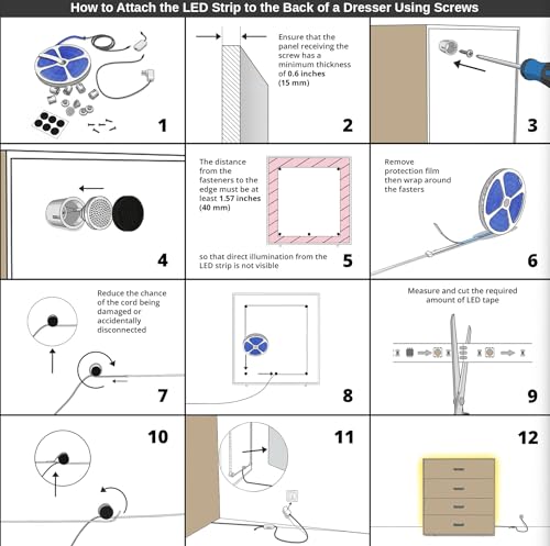 LED Backlight for Dresser & Furniture, 26.2ft Tunable White LED Strip Lights (2700K-6500K Warm to Cool), Dimmable with App & Remote, Bias Lighting, Standoff Mount Kit (4 Mounting Options) - color: Tunable White, size: Dresser & Furniture