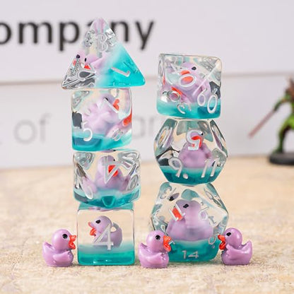 Duck DND Resin Dice Set, Polyhedral D&D Duck Dice Inclusion Dice for Dungeons and Dragons MTG RPG for 15 Years and Up - color: Purple Duck
