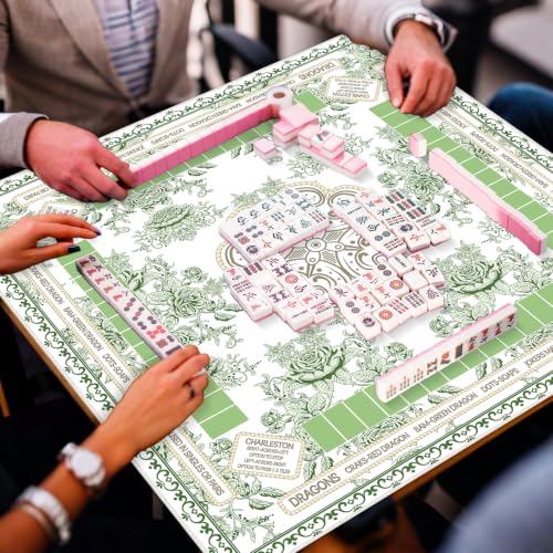 party greeting Chinoiserie Mahjong Mat with Black Carrying Bag 31.5 x 31.5 Inches Multi Purpose Game Table Cover Anti Slip and Noise Reduction for Mahjong Poker Board Card Dominoes Games(Green) - color: Green