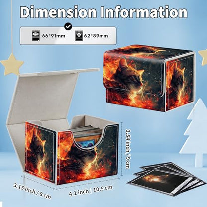 for MTG Commander Deck Box,Card Deck Box for Trading Yugioh MTG,Fits 100 Double Sleeved Cards,PU Leather Strong Magnet Case for Magic Commander TCG CCG,Fire Glitter Cat - color: Fire Glitter Cat
