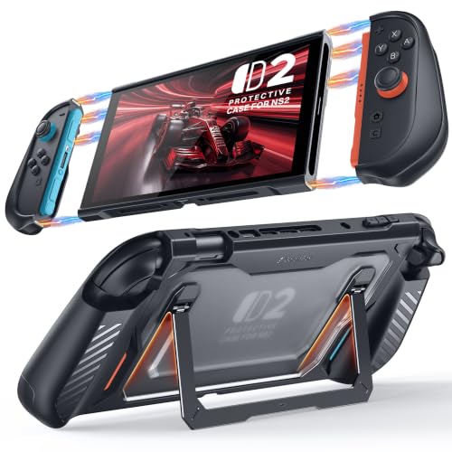 GolbinBox Hard Shell Case for Nintendo Switch 2 with Kickstand, Black | Magnetic split design, aluminum stand, military-grade protection, detachable Joy-Con covers, for travel and commuting - color: Black