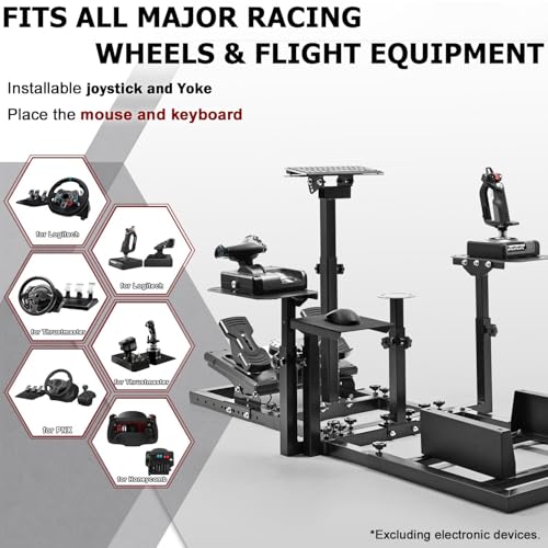 Supllueer Racing Flight Simulator Cockpit Adjustable Fit for Thrustmaster Hotas Warthog T300,for Logitech X52PRO G923,for Fanatec Racing Wheel Stand Without Seat Wheel Pedal Throttle Joystick Keyboard
