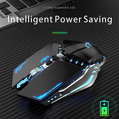 TENMOS T12 Wireless Gaming Mouse, Silent Rechargeable Computer Mice-Black | 2.4GHz Optical, 7 Color LED Lights, Quiet Click,Side Buttons,3 Adjustable DPI,Ergonomic Design, Nano Receiver,USB C Charging - color: black