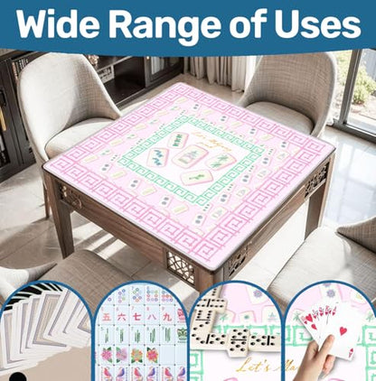 Pink Chinoiserie Mahjong Mat 31.5" x 31.5", Grandmillennial Pastel Pink Non-Slip Noise Reduction Mahjong Table Cover Accessories and Supplies for Dominoes Poker Card Board and Tile Games Gifts - color: Pink Chinoiserie