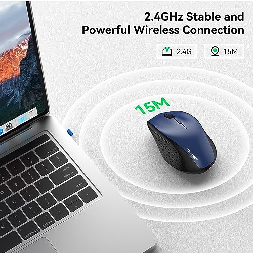 TECKNET 2.4G Wireless Mouse, 4800 DPI Ergonomic Computer Mouse, USB, Blue | Mouse for Laptop with USB Receiver, 6 Adjustable DPI, Quiet Click, 30-Month Battery, 6 Button, Portable for PC Chromebook Mac - color: Blue