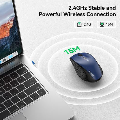 TECKNET 2.4G Wireless Mouse, 4800 DPI Ergonomic Computer Mouse, USB, Blue | Mouse for Laptop with USB Receiver, 6 Adjustable DPI, Quiet Click, 30-Month Battery, 6 Button, Portable for PC Chromebook Mac - color: Blue