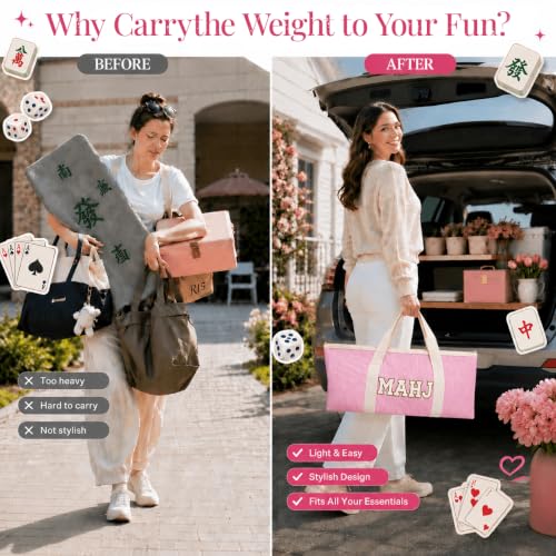 American Pink Mahjong Bag Set, 3 Empty Pcs of Mahjong Rack Storage Bags with Pink Stripes, Mahjong Tile Bag for Women Mahjong Lover or Man Party Supplies