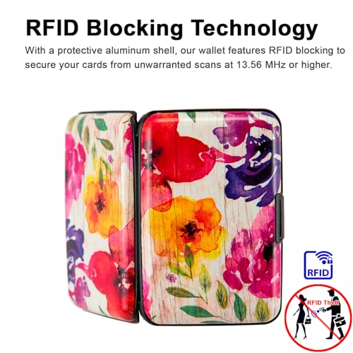 Credit Card Holder, Metal Card Wallet RFID Blocking Mini Slim Aluminum Business Hard Card Case for Women Men (A Watercolor Flowers) - color: A Watercolor Flowers