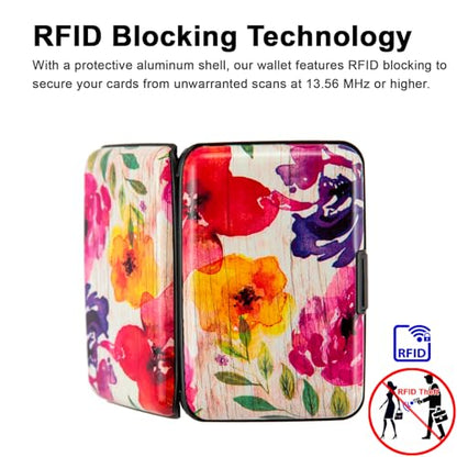 Credit Card Holder, Metal Card Wallet RFID Blocking Mini Slim Aluminum Business Hard Card Case for Women Men (A Watercolor Flowers) - color: A Watercolor Flowers