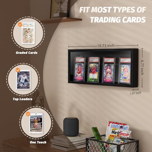 Emfogo Card Display Case, Trading Card Display Frame Wall Mount, Wooden Baseball Card Display Case with Clear View, Graded Sports Card Display for Trading Card Collection (1 Pack-Black) - size: 1-Layer 1 Pack