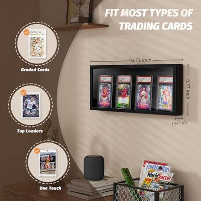 Emfogo Card Display Case, Trading Card Display Frame Wall Mount, Wooden Baseball Card Display Case with Clear View, Graded Sports Card Display for Trading Card Collection (1 Pack-Black) - size: 1-Layer 1 Pack