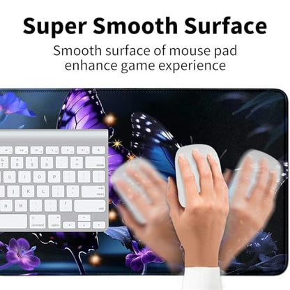 Purple and Blue Butterflies for MTG & TCG Playmat Mouse Pad,BFDHGQZC 24" x 14" Game Mat for MTG/RPG/CCG Trading Card Game Playmats Table Mat Perfect for Card Games Video Games Computer Office - color: Purple and Blue Butterflies
