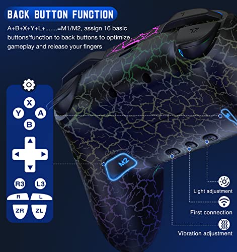 Gammeefy Switch Controller, Wireless Switch Pro Controller for Nintendo Switch/Switch 2/Lite/OLED, 9 Color Adjustable LED Switch Remote Compatible with PC/Android/IOS with Programmable Function - color: Black