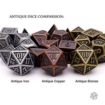 Haxtec Metal DND Dice Set, 7 Pcs Ancient Polyhedral Dice for Table Games | Copper D&D Dice with Leather Bag, Compatible with Dungeons and Dragons, Antique Heavy Metallic, TTRPG Gifts for DND Lovers - color: Copper