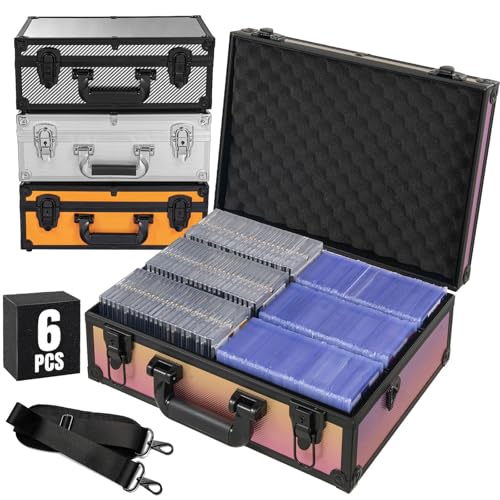 Toploader Storage Box for 3x4 35pt Rigid Cards ＆ Top Loader Cards - Aluminum Alloy Trading Card Storage Box, Sports Card Case with Lock (Holds 600+ Toploaders, Colorful) - color: Colorful