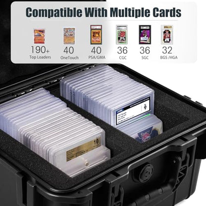 QINGUANG Graded Card Storage Box,Trading Card Case with 4 Foam Dividers,IP67 Waterproof PSA Slab Case for PSA/CSG/CGC/SGC/BGS Top Loaders Sports Cards - size: 2 Rows standard