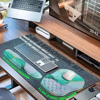 2-in-1 Ergonomic Set, Wave Keyboard Wrist Rest and Massage Slope Mouse Pad Wrist Support, Rebound Memory Foam for Relieve Carpal Tunnel Syndrome and Wrist Pain (Green Gold Marble) - color: Green Gold Marble