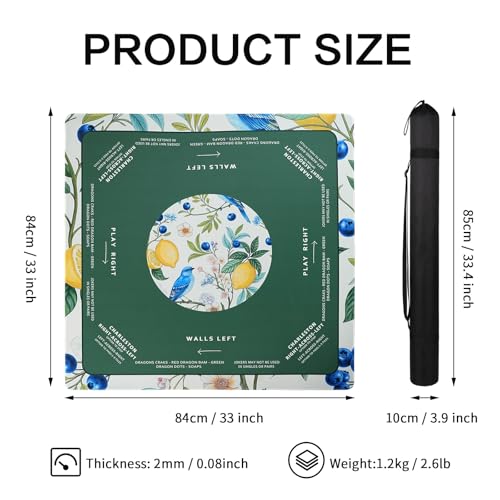 Neoprene Mahjong Mat (33"x33"), No Creases, with Storage Bag | Mahjong Mat with Rules, Anti-Slip, Noise-Reducing, for Mah-jong/Poker/Dominoes Games,Mahjong Accessories for Women and Men - style: Nature