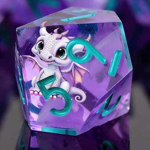 Double Layered Resin Dice Set 7pcs d4 d6 d8 d10 d12 d20 Dragon Pattern& Blue umbers Sharp Edged Polyhedral Dice Apply to D&D DNDRole Playing Game RPG Party Gift - color: Purplish Blue