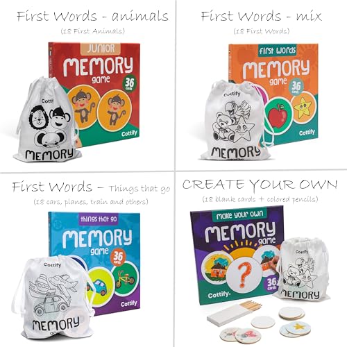Montessori-Inspired Wooden Matching Game for Toddlers 2-4 Years - Durable, Scratch-Resistant 36 Card Set, Includes Carry Bag - Memory Game for Toddlers 2-4 Years - Cognitive Verbal Skills Development - size: First Words 36 cards