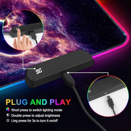 RGB Gaming Mouse Pad, Large Mousepad with Led Light, Cosmic Starry Sky Keyboard Pad Gaming Accessories for Desk, Non-Slip Rubber Base Big Mouse Mat for Gamer - color: Cosmic Starry Sky