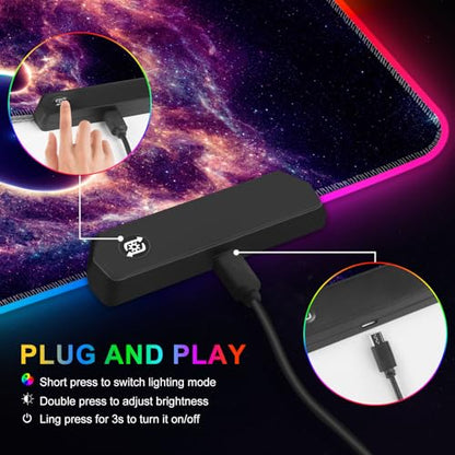 RGB Gaming Mouse Pad, Large Mousepad with Led Light, Cosmic Starry Sky Keyboard Pad Gaming Accessories for Desk, Non-Slip Rubber Base Big Mouse Mat for Gamer - color: Cosmic Starry Sky