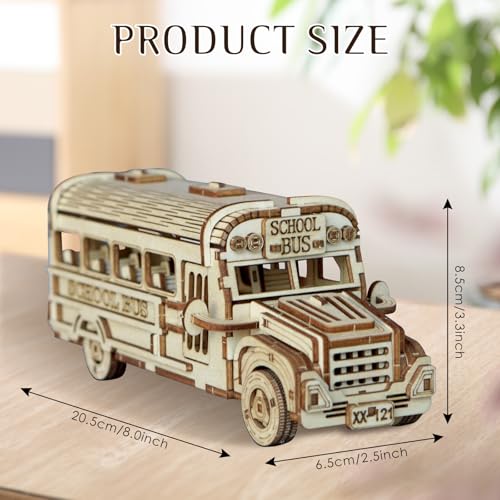 3D Wooden Puzzles for Adults, DIY School Bus Model Building Kit | Creative Craft & Model Kits for Adults, DIY Assembly Puzzle Desk Decor, Holiday Gift for Xmas, Teens Men 14+, STEM Project - style: School Bus