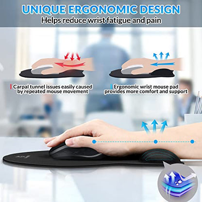 Gimars Upgrade Round Mouse Pad with Wrist Rest, Enlarge Smooth Superfine Fibre Memory Foam Ergonomic Comfortable Gaming Mousepad with Nonslip Base for Pain Relief, Laptop Computer Office, 10.8 x 9.7'' - color: Black-round