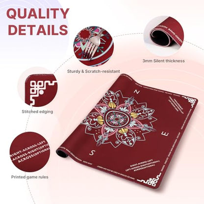 DEVPNR Mahjong Mat for Table with Rules, 32.6"x32.6", Red | Non-Slip Table Cover, Noise-Reducing, with Rules, Portable with Travel Bag, for American Mahjong, Poker, Card & Board Games - color: Red