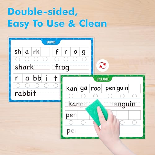 2PCS Phonemic Awareness Boards, Fully Laminated Double-Sided Syllable Cards, Dry-Erase Phonics Games, Speech Therapy Material Learning Board for Kids, Students, Classroom and Home (8.5” x 11”)