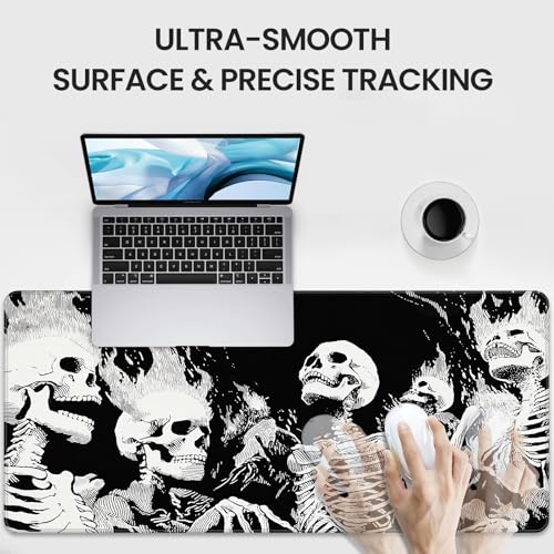 XXL Gaming Mouse Pad, Horror Skull Pattern Black and White, 35.4 x 15.7 Inches, Non-Slip Rubber Base, Waterproof Microfiber Cloth Surface - color: Black and White Skull Design