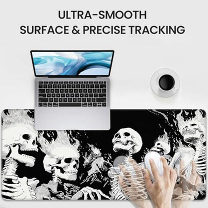 XXL Gaming Mouse Pad, Horror Skull Pattern Black and White, 35.4 x 15.7 Inches, Non-Slip Rubber Base, Waterproof Microfiber Cloth Surface - color: Black and White Skull Design