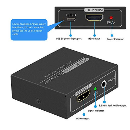 HDMI Audio Extractor 4K with 3.5mm AUX Stereo and L/R RCA Out Converter Adapter Splitter Support 4K 1080P 3D Compatable for PS3 Xbox Fire Stick - color: BLACK