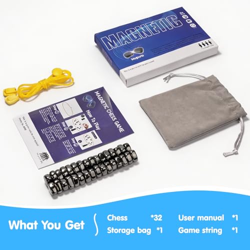 Magnet Game with 32 Stones, Magnetic Chess Game with String, for Family & Party & Travel & Camping, Puzzle Strategy Games