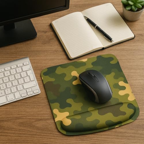 Ergonomic Memory Foam Mouse Pad with Wrist Support, Orange, Ultra-Smooth Surface, Anti-Slip Base (Camo, Medium) - color: Camo