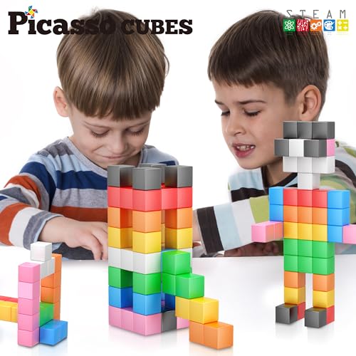 PicassoTiles Magnet Cube Building Blocks 1.2" 3CM Magnetic Cubes Toy Construction Building Educational Sensory Toys with Idea Booklet for School & Preschool Kids Boys Girls Toddlers PMC301 - color: Multicolor