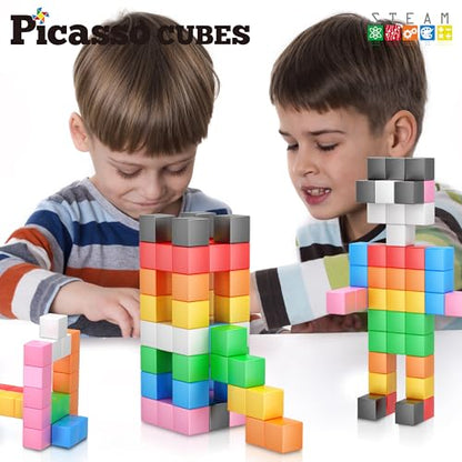 PicassoTiles Magnet Cube Building Blocks 1.2" 3CM Magnetic Cubes Toy Construction Building Educational Sensory Toys with Idea Booklet for School & Preschool Kids Boys Girls Toddlers PMC301 - color: Multicolor