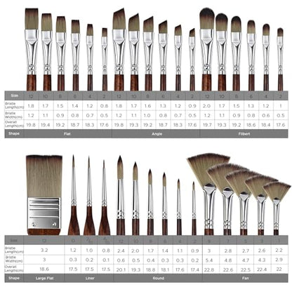 Bougimal 33 Pcs Paint Brush Set, No-Shedding Artist Paint Brushes | Paint Brush Kit with Flat Round Filbert Fan Angle Detail Brush for Acrylic, Oil, Watercolor, for Artists & Beginners (Tawny) - color: Tawny