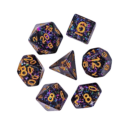 Black DND Dice Set Foil Polyhedral Dice Set D&D for Tabletop Games | Leather Storage Bag, DM Gift, for Dungeons and Dragons Role Playing Games - color: Black