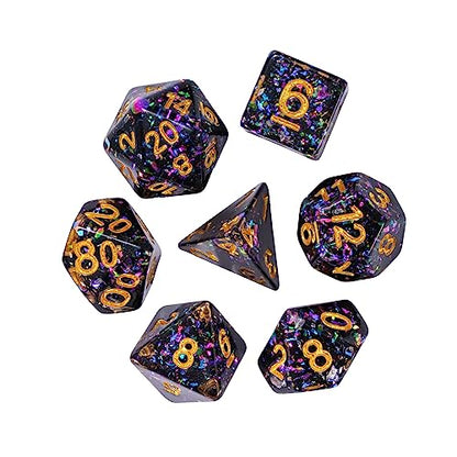 Black DND Dice Set Foil Polyhedral Dice Set D&D for Tabletop Games | Leather Storage Bag, DM Gift, for Dungeons and Dragons Role Playing Games - color: Black