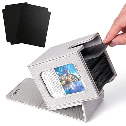 MTG Deck Box with Commander Display Window (Grey&Grey, 1 window) | Holds 120 Single/100 Double-Sleeved Cards, Fit MTG/PTCG/OPTCG Cards, Strong Magnet, PU Leather, With 2 Dividers & 1 Toploader - color: Grey and Grey