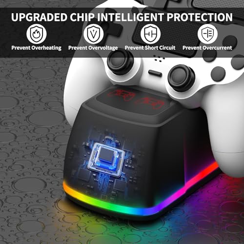 Controller Charger Dock Station for PS4 with RGB Light,Fast Charging for 2 PS4 Controllers,Charging Station Replacement for PlayStation 4 Charger