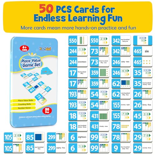 Kasfalci Place Value Dominoes Set Flash Cards, Back to School Supplies, 50 PCS Math Learning Games for Kids, Montessori Counting Toys, Preschool Kindergarten Classroom Must Haves - style: Place Value