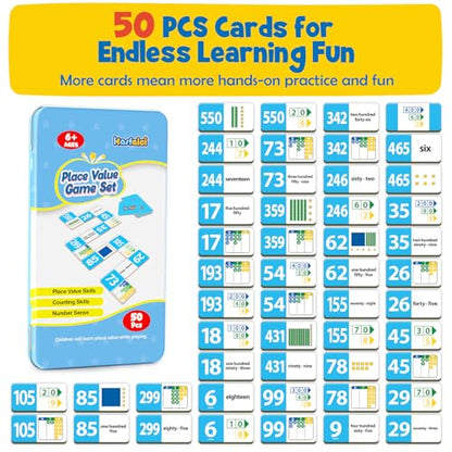 Kasfalci Place Value Dominoes Set Flash Cards, Back to School Supplies, 50 PCS Math Learning Games for Kids, Montessori Counting Toys, Preschool Kindergarten Classroom Must Haves - style: Place Value