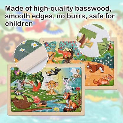Puzzles for Kids Ages 4-6, 4 Packs 24 Pcs Wooden Puzzles for Kids | Thickened Animal Jigsaw Puzzles, Kids Puzzles Ages 3-5, Preschool Educational Learning Toys for Boys and Girls 3-8 Years Old
